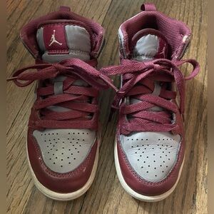 Nike Air Jordan Kids HighTop Burgundy and Gray Sneakers 13C